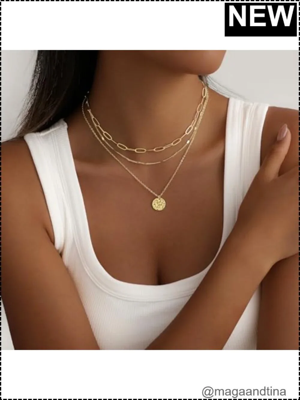 14K Gold Plated 3 Piece Dainty Layered Necklace Set for Women